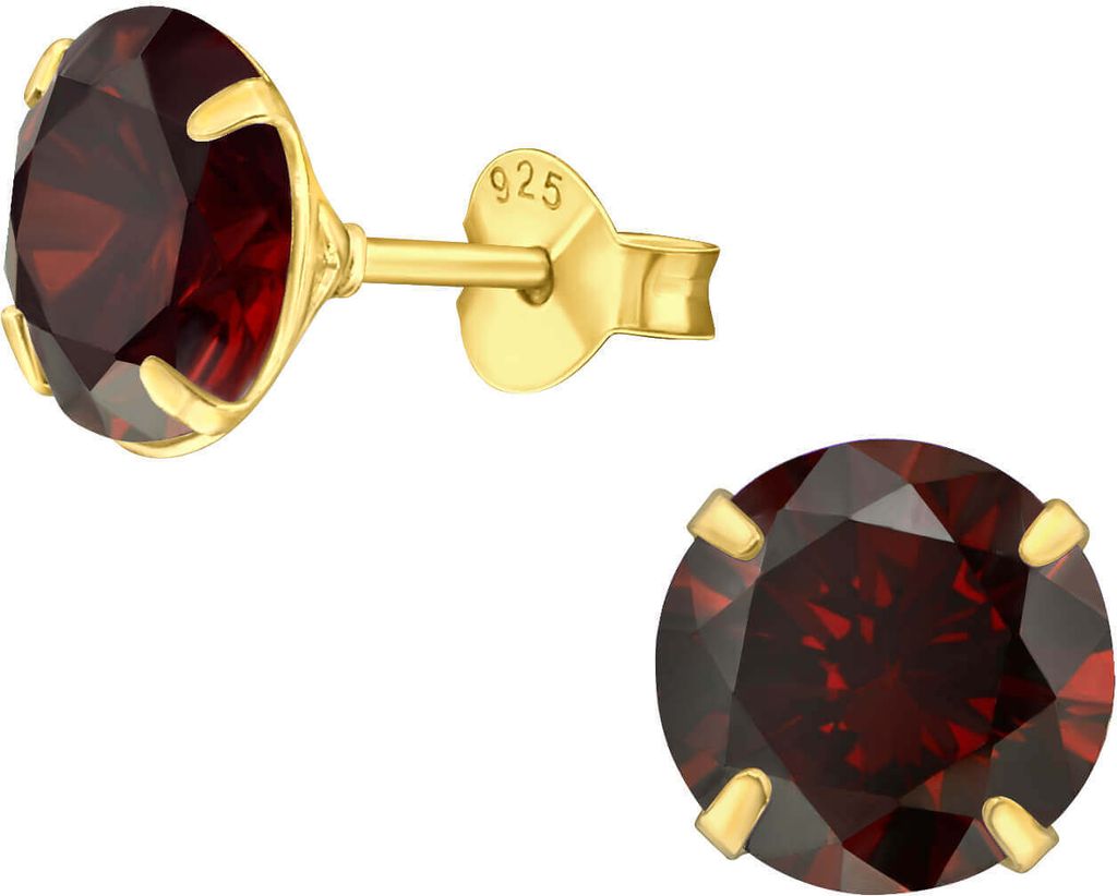 Ohrringe Ohrstecker 925 Sterling Silber vergoldet mit Zirkonia in verschiedenen Farben Farbe - Rot
