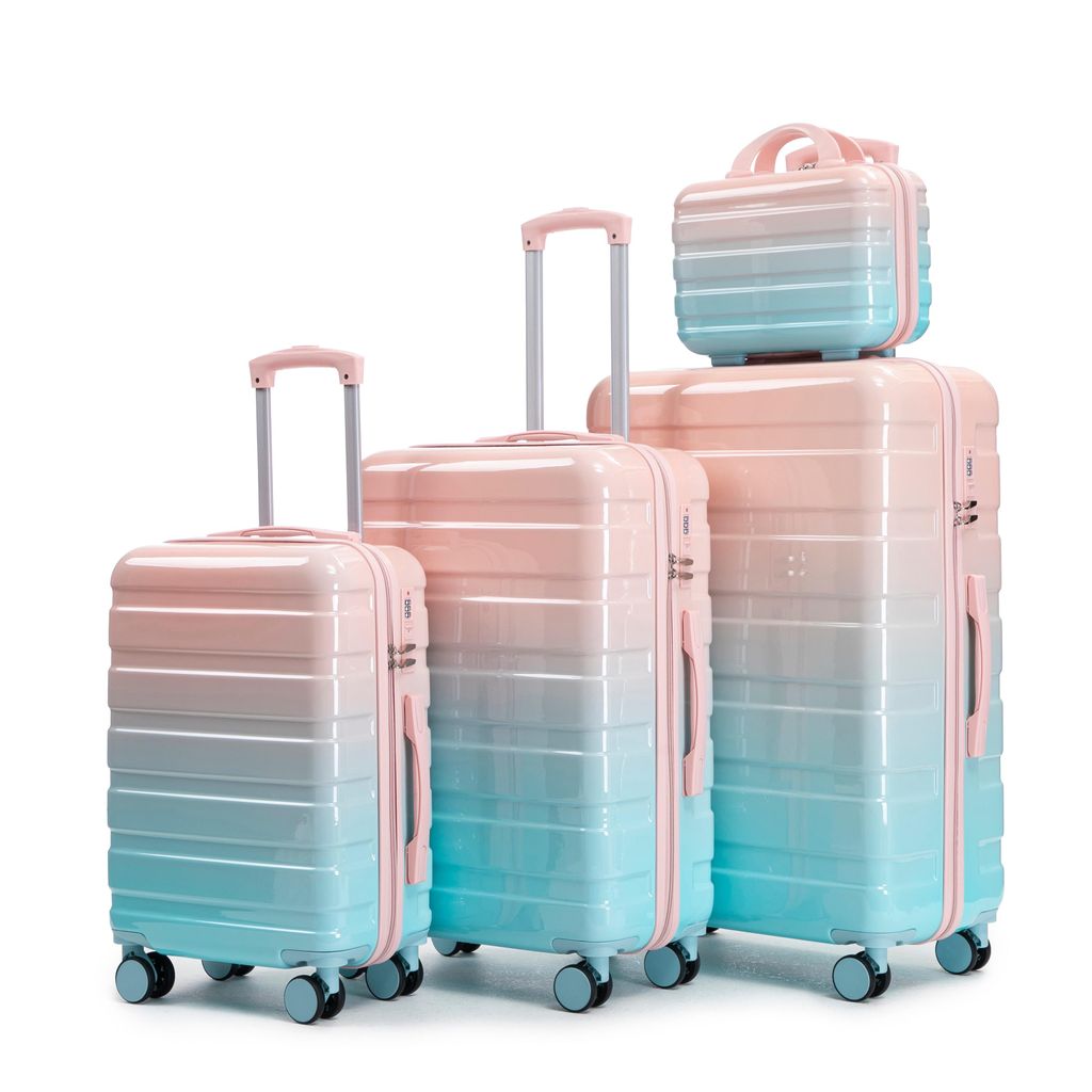 LVHOM 4-teiliges Kofferset Hartschale mit Beautycase, Reisekoffer Set Farbverlauf, Trolley 4 Rollen, Leichtes Handgepäck für Damen Mädchen, Rosa