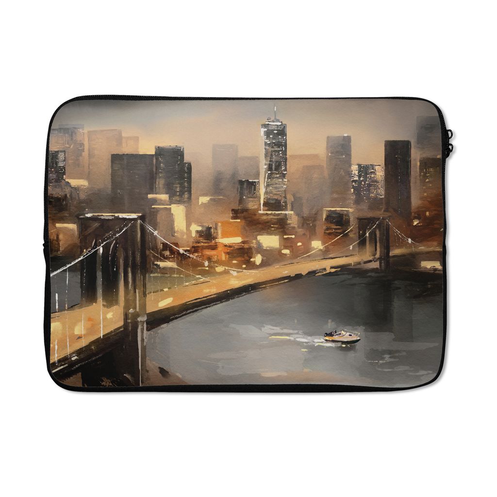 MuchoWow Laptop Hülle 14 ZollGemälde - Öl - Skyline - Stadt - Wasser Laptoptasche - Laptoptasche - Stoßsicher - Schutzhaube