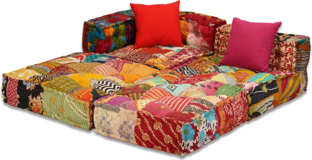 Pouf 3 places en tissu patchwork multicolore avec assise modulable souple - 4