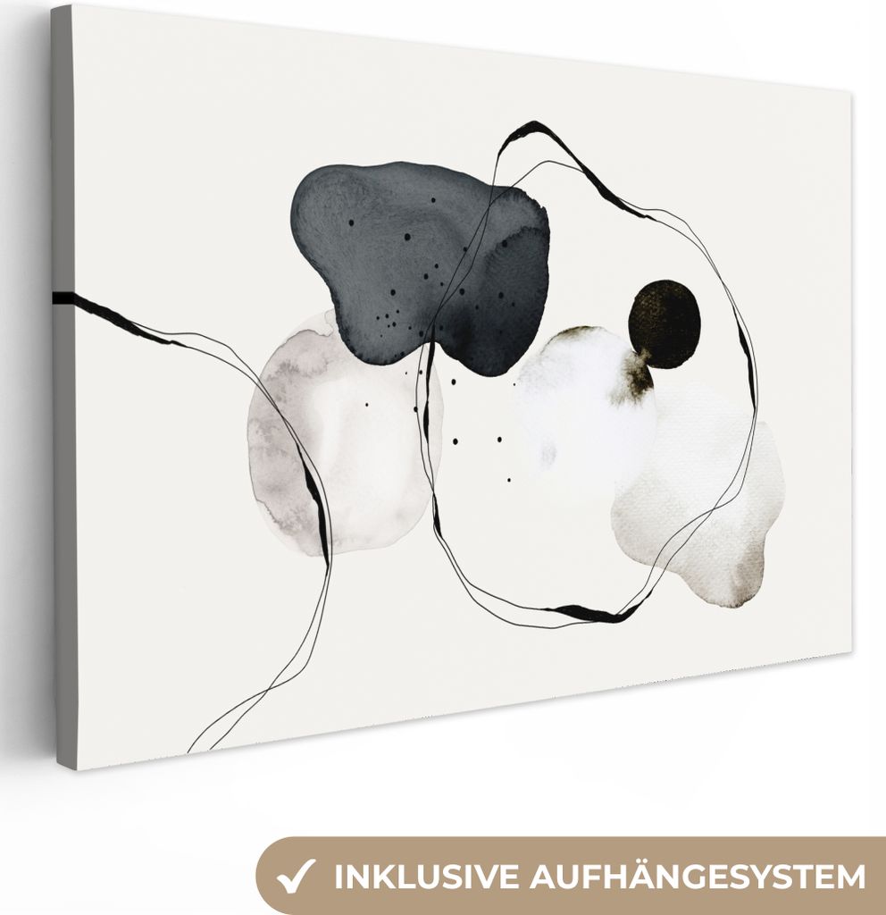 MuchoWow - Leinwandbilder - Abstrakt - Malerei - Kunst - Schwarz und Weiß, Wandbild, Wanddeko Bilder Wohnzimmer, 120x80 cm