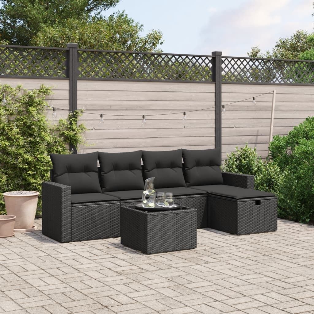 Maison Exclusive - 6-tlg. Garten-Sofagarnitur mit Kissen Schwarz Poly Rattan