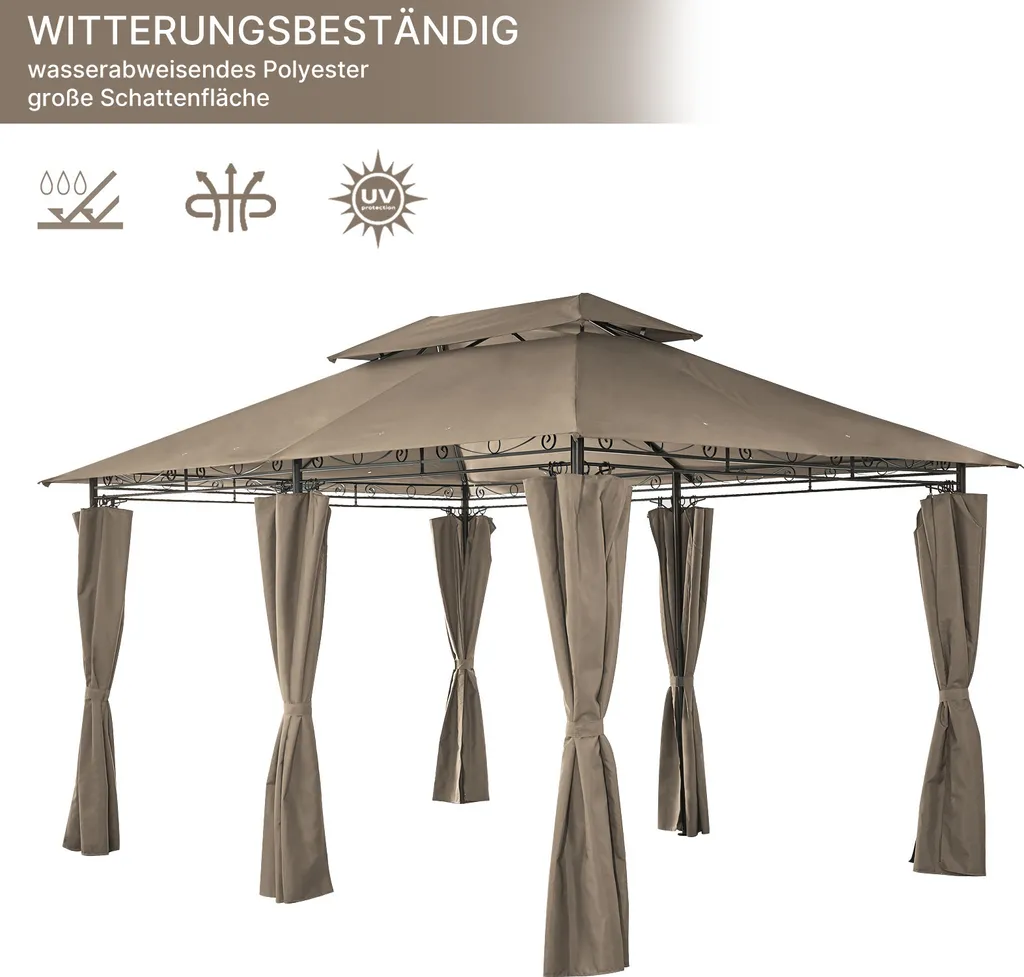 Tonnelle de jardin 3x4m avec structure métallique robuste étanche Kaki