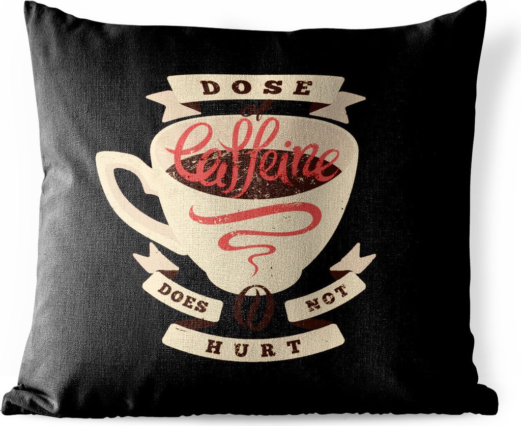 MuchoWow Outdoor Kissen - Kaffee - Vintage - Zitate - Sprichwörter - Eine Dosis Koffein tut nicht weh - 50x50 cm - Wetterfest - Lounge Kissen - ...