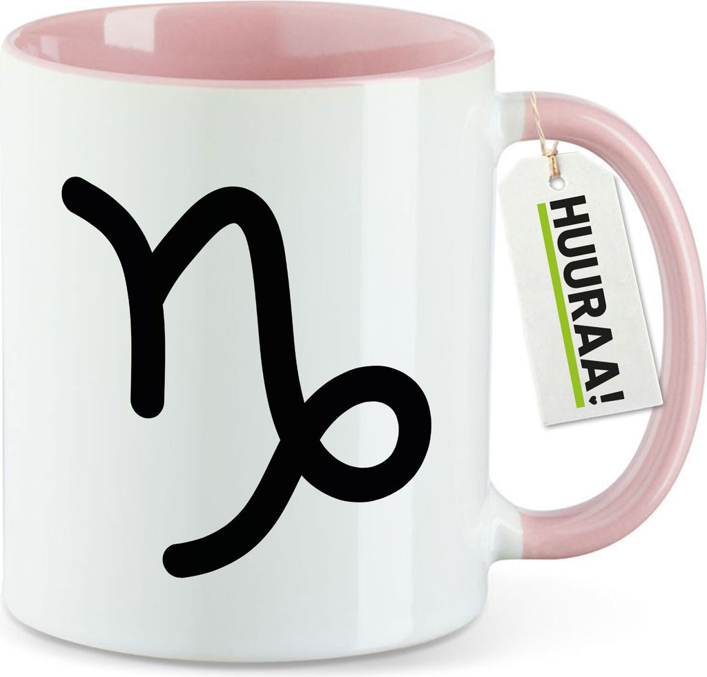 Huuraa Kaffeetasse Steinbock Sternzeichen Zeichen 330ml Rosa Keramik Kaffeebecher Geschenkidee