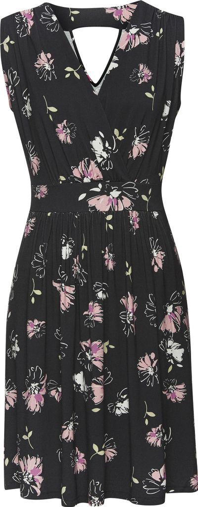 VIVANCE Jerseykleid schwarz-mauve bedruckt Größe 46