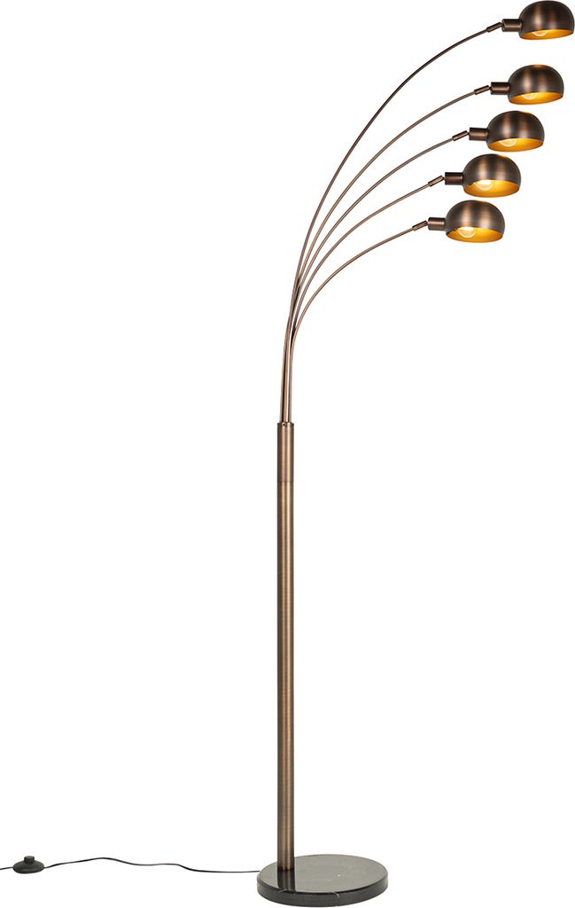 Qazqa Design Stehleuchte, Stehlampe - Sixties - Dunkelbronze, max. 25W, Geeignet für LED, 5-flammig, 198cm, Ideal als Wohnzimmerlampe