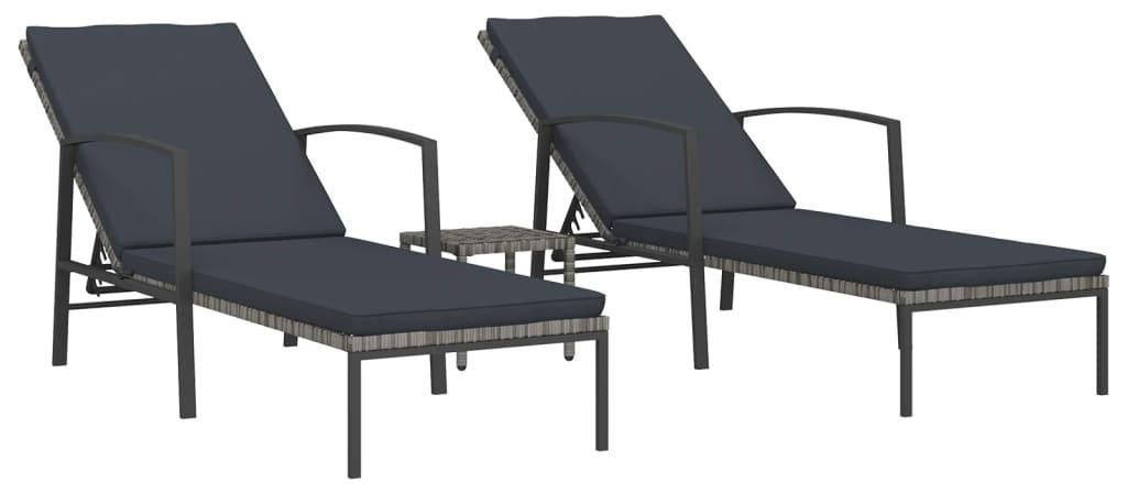 vidaXL Sonnenliegen 2 Stk. mit Tisch Poly Rattan Grau Produktbild 