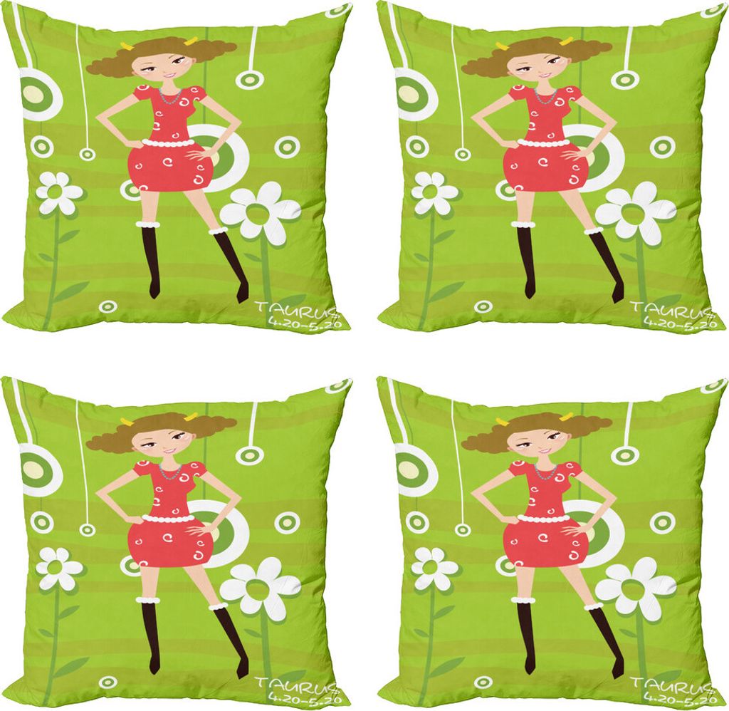 ABAKUHAUS Sternzeichen Stier Kissenbezug Set (4 Stück), Fashion Teen Girl, Moderner Doppelseitiger Digitaldruck, 45 cm x 45 cm, Mehrfarbig