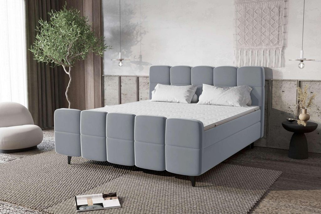 99rooms Capri Boxspringbett 140x200 cm Velours KRONOS Hellgrau