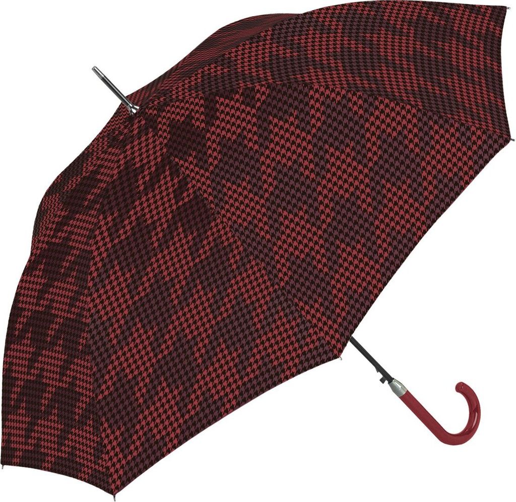 Stockschirm Damen Automatikregenschirm Windproof Hahnentrittmuster Cachemir Dunkelrot