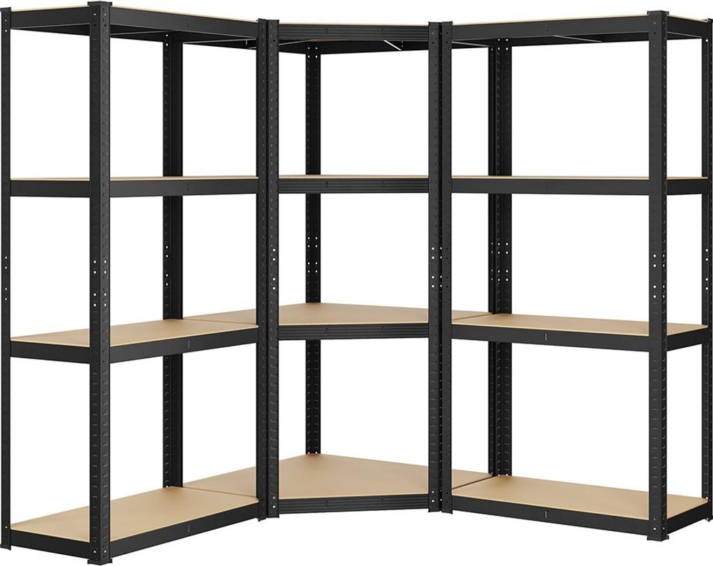 Eckregal-Set, 4 Ebenen, aus Metall, schwarz-naturbeige