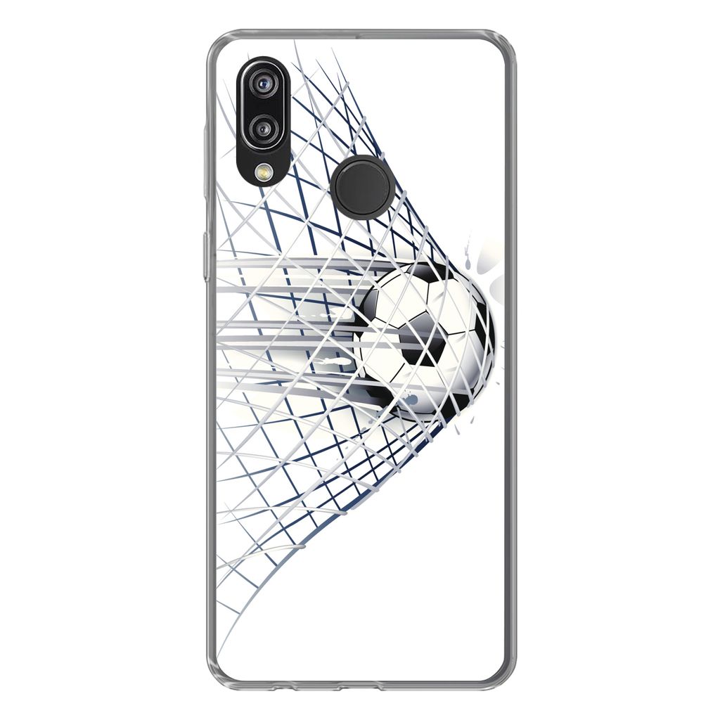MuchoWow Handyhülle Schutzhülle Hülle für Huawei P20 Lite (2020) Eine Illustration eines Fußballs, der ins Tor geht - Jungen - Mädchen - Ki...