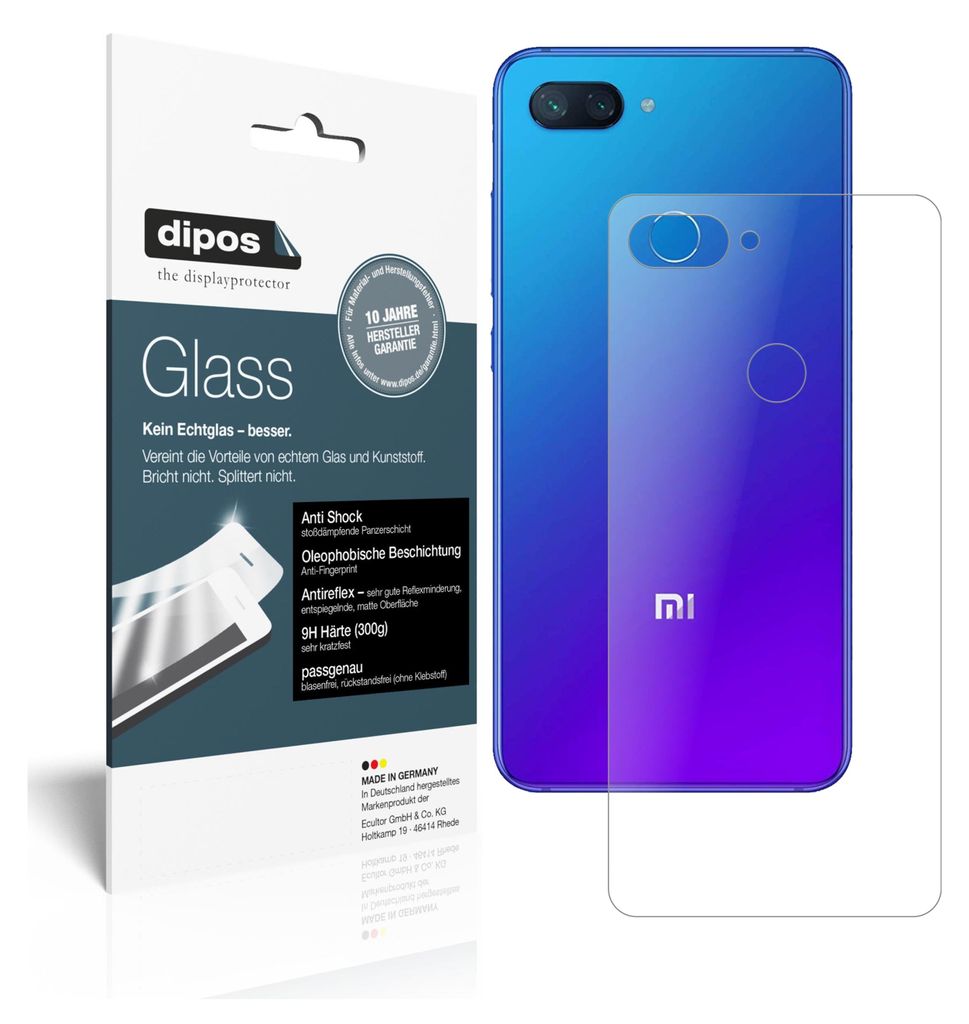 2x Schutzfolie für Xiaomi Mi 8 Lite Rückseite matt - Anti-Shock 9H Folie dipos