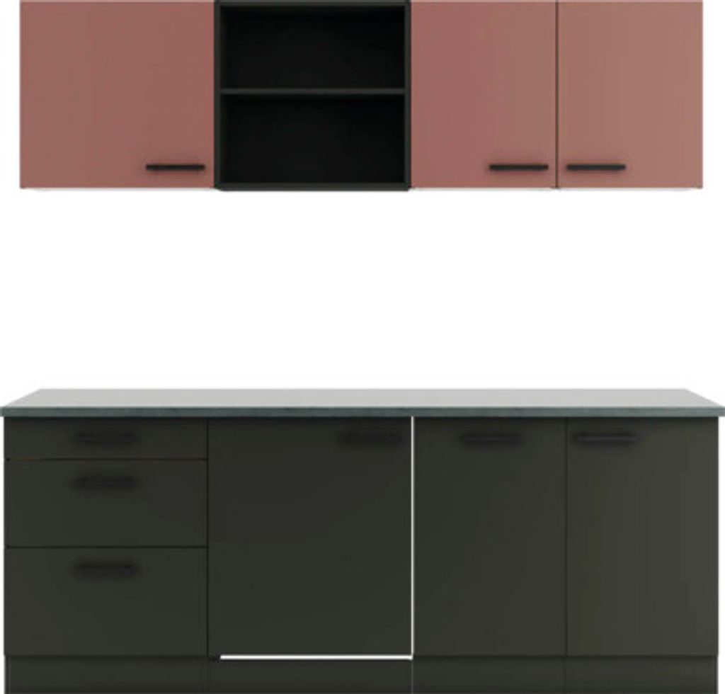 Optifit Küchenzeile ohne Geräte Nizza407/Madrid420 210 cm rostrot anthrazit matt zerlegt Variante reversibel KPNM 2199RO