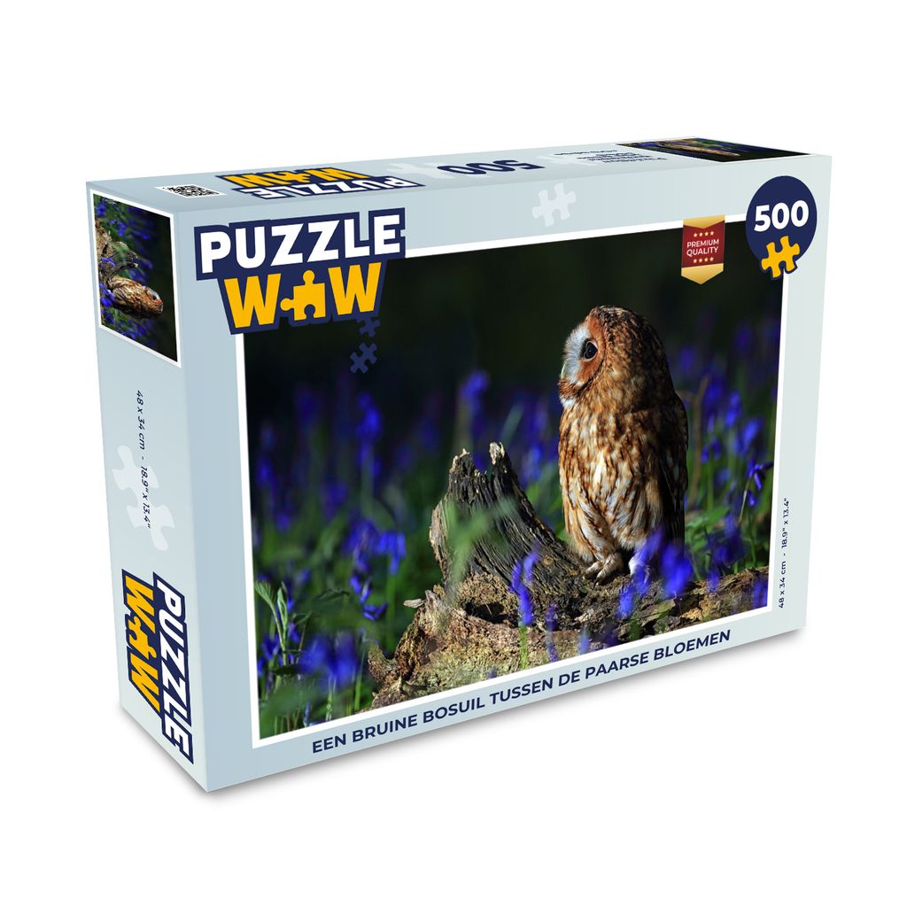 MuchoWow Puzzle 500 Teile Ein brauner Waldkauz zwischen violetten Blumen - 500 Teile - Kinder - Selberbauen - Puzzlespiele