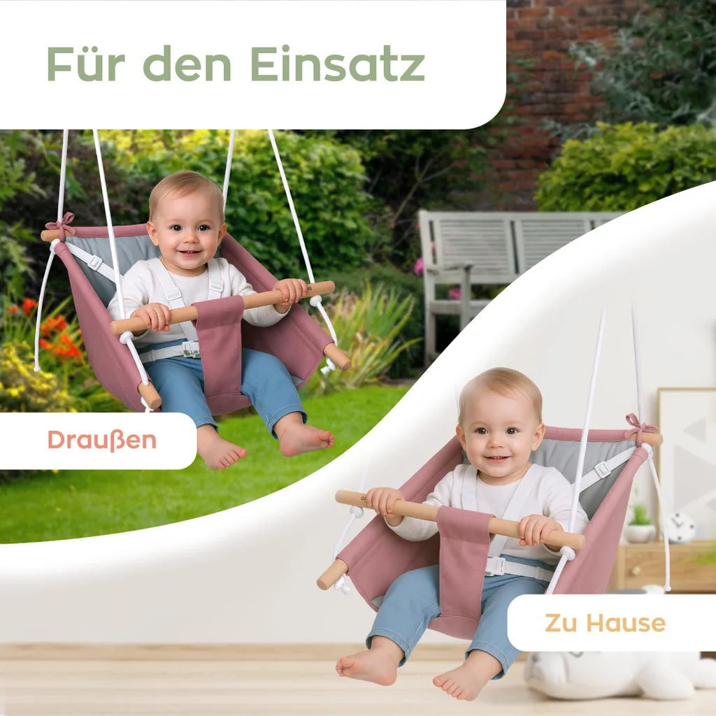Tulano Hop 40 Altalena Neonato 3in1 in Legno | Fino a 60kg | Rosa-Grigio - 11
