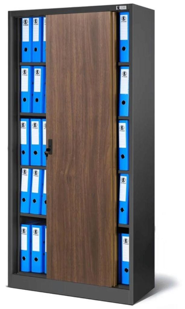 Aktenschrank abschließbar KUBA Schiebetüren 5 Ebenen | Büroschrank aus Stahl Metallschrank Werkstatt Mehrzweckschrank Werkzeugschrank 185x90x40c...