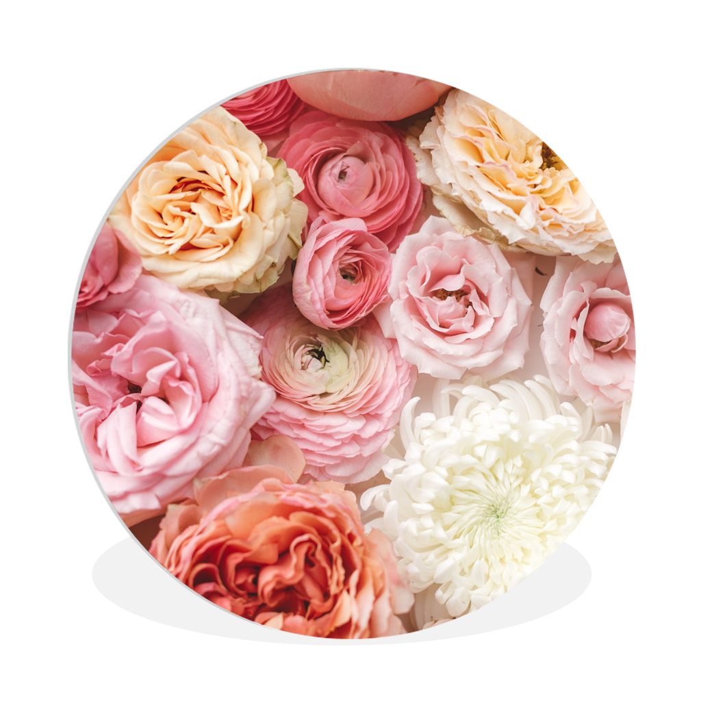 MuchoWow Rundes Wandbild - Runde Bilder Blumen - Rosen - Rosa Ø 90 cm Kreis Wanddekoration Kunststoff - Wandkreis - Wandschmuck - Wand-Kreis - W...