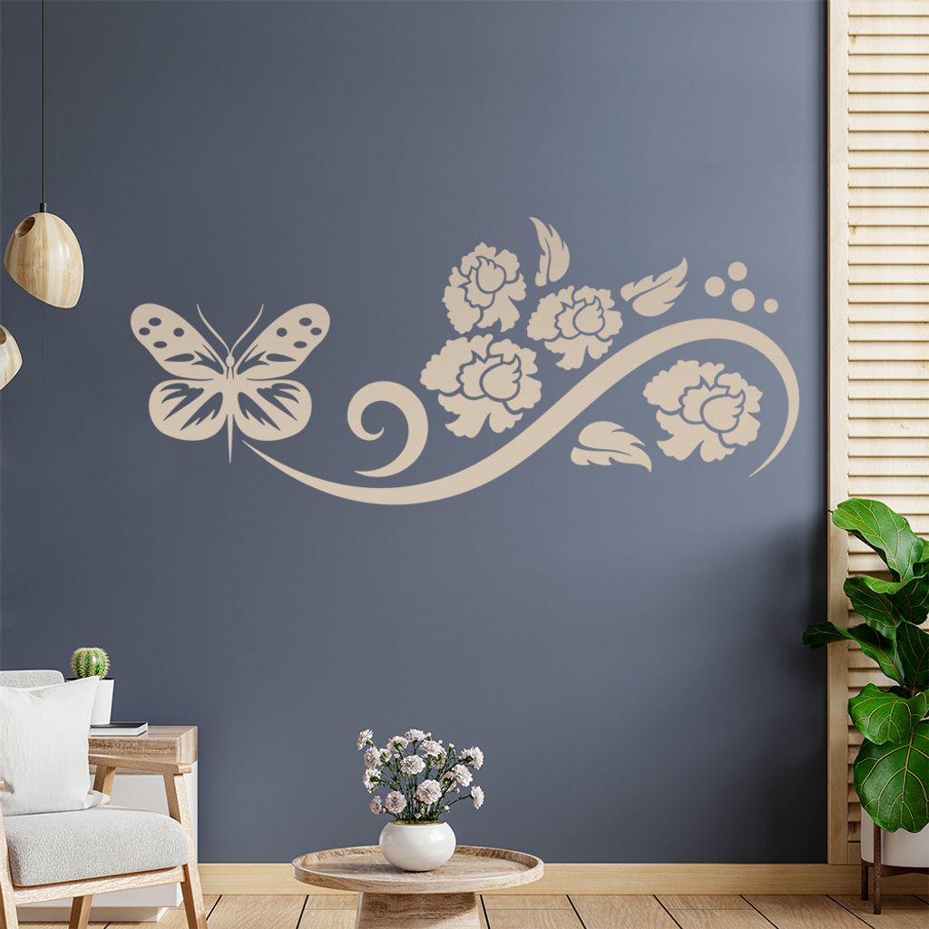 Falter Schmetterling Ranke Wandtattoo in 6 Größen - Wandaufkleber Wall Sticker - Dekoration, Küche, Wohnzimmer, Schlafzimmer, Badezimmer