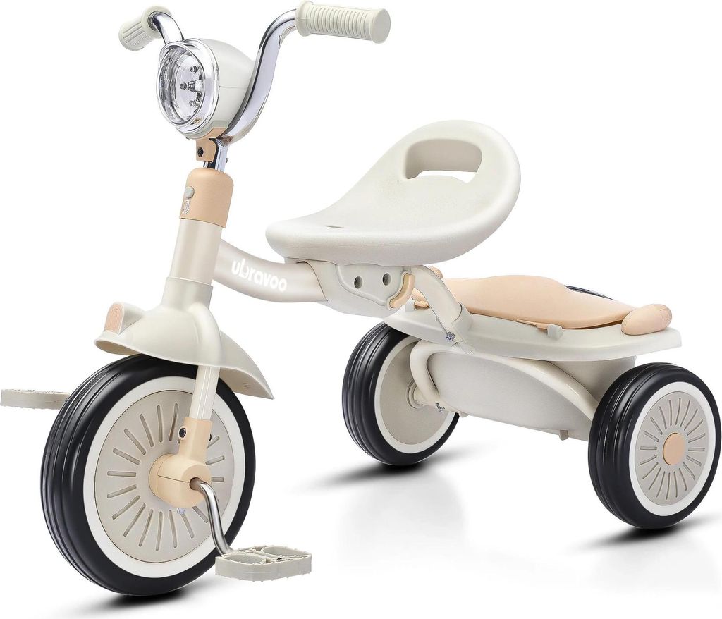Kinder Dreirad - Kleinkind Dreirad - Faltbar - Mit Pedalen - Edelstahlrahmen - Drei Räder - Tragkraft 20 kg - Alter 3–6 Jahre - Weiß