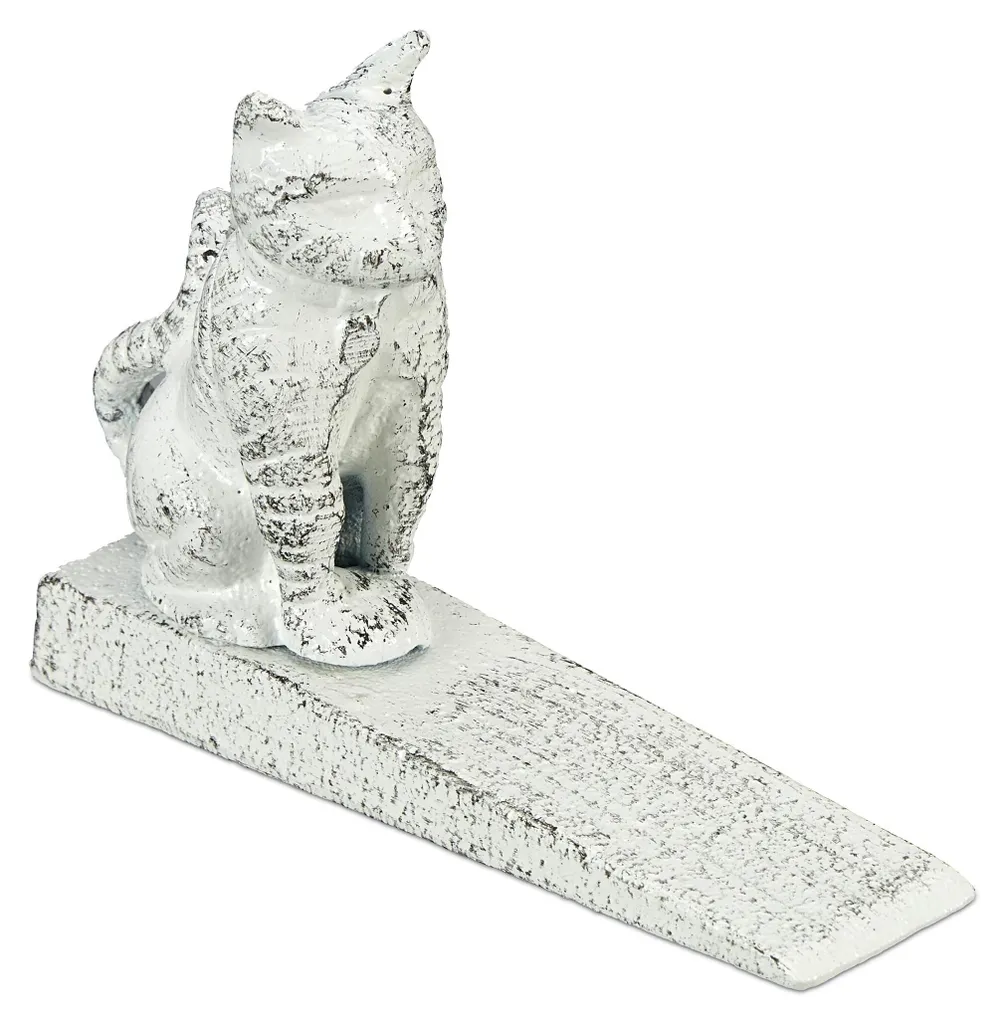 Butée de porte pour intérieur et extérieur - Chat blanc en fonte décoratif