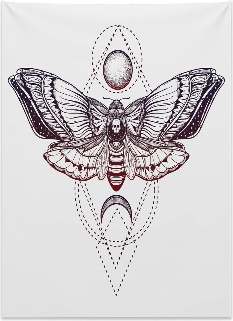 Abakuhaus Tod Moth Wandteppich, Antike Schmetterlings-Kunst aus Weiches Mikrofaser Stoff Kein Verblassen Klare Farben Waschbar, 110 x 150 cm, Dunke...