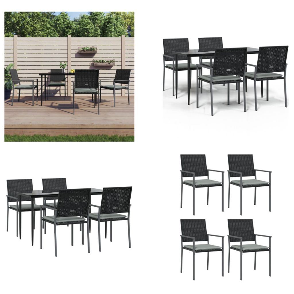 vidaXL 5 tlg. Garten Essgruppe mit Kissen Poly Rattan und Stahl - Garten Essgruppe - Garten Essgruppen - Essgruppe - Outdoor Essgruppe