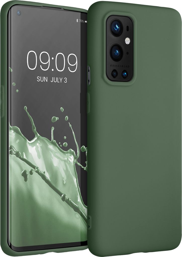 kwmobile Hülle kompatibel mit OnePlus 9 Pro Hülle - weiches TPU Silikon Case - Cover geeignet für kabelloses Laden - Dunkelgrün