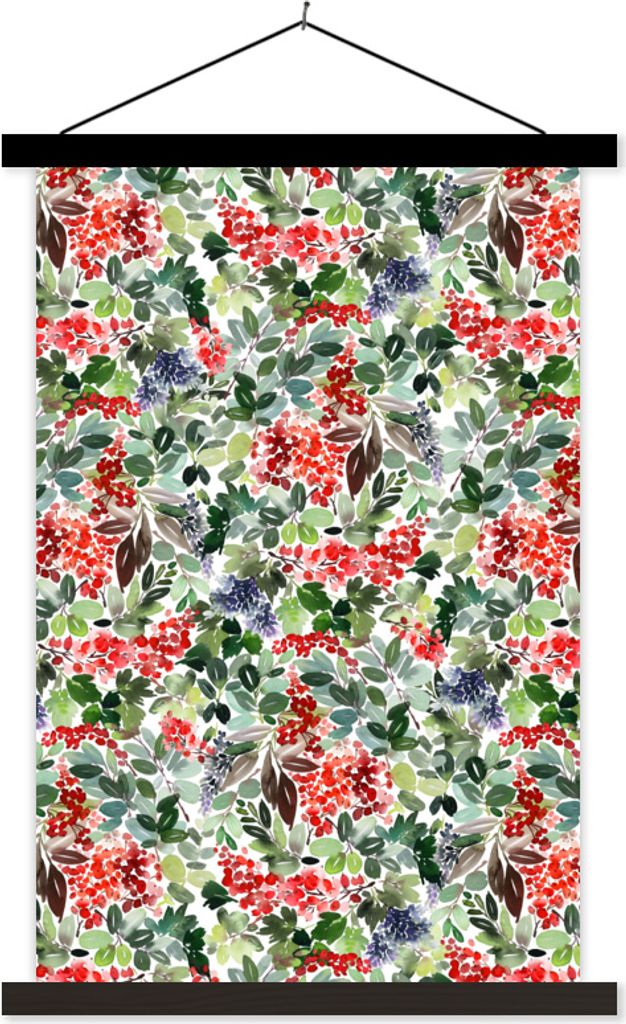 MuchoWow Textilposter Weihnachten - Aquarell - Rot 60x90 cm mit schwarzem Rahmen - Poster Wohnzimmer