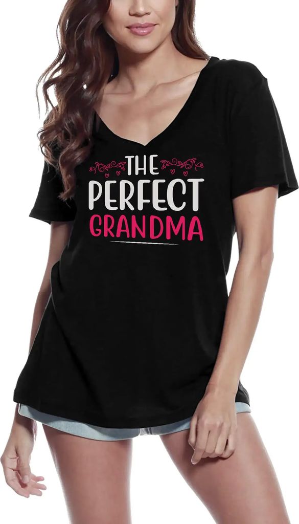Damen Grafik T-Shirt V-Ausschnitt Die perfekte Großmutter – The Perfect Grandma – Öko-Verantwortlich Vintage Jahrgang Kurzarm Lustige Druck G...