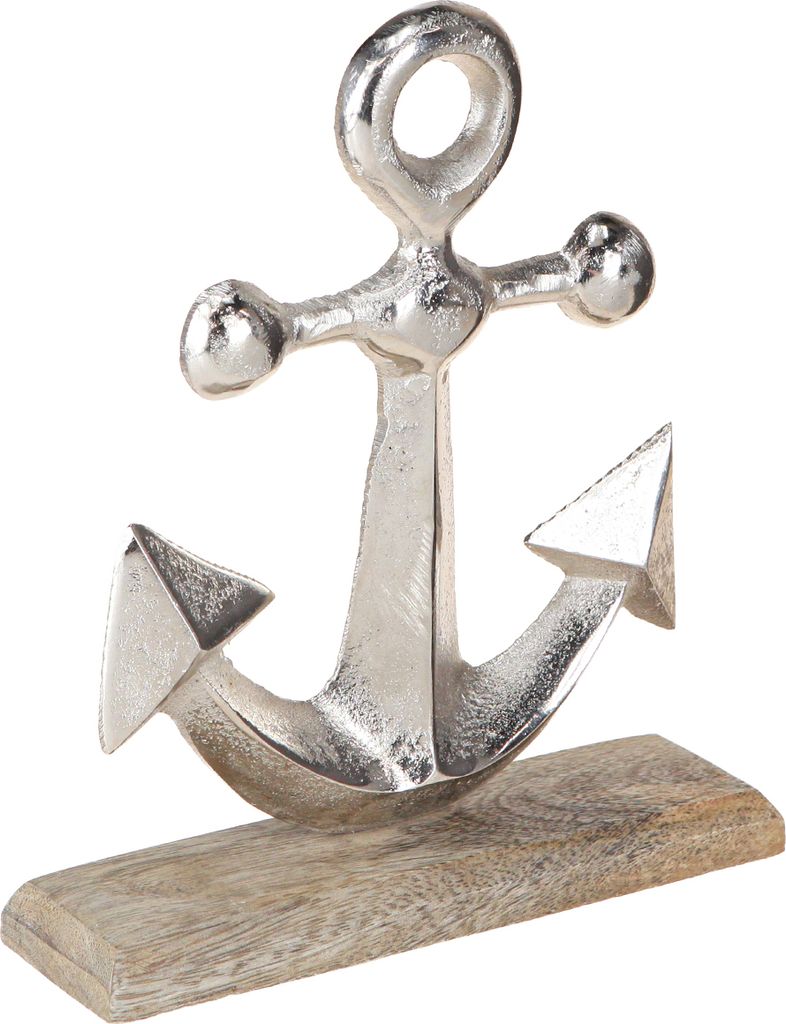 Anker Deko Metall Holzsockel Silber Natur 21cm Maritim