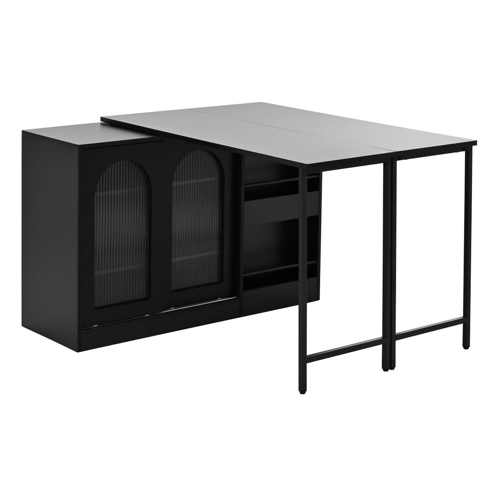 Bartisch, Ausziehbar 360° Drehbare Bartisch Mit Stauraum, Reversibel Tisch Sideboard Bar Mit Glasschranktür, Bar Tisch Für Küche Kaffeebar Möb...