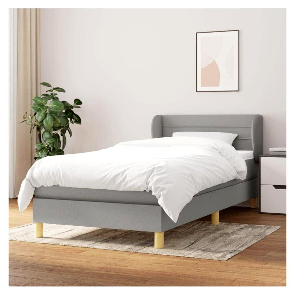 Lattenrost mit Matratze, hellgrau, 90 x 200 cm, Stoff, Plattformbett, mit Lattenhalter, einfache Montage für Schlafzimmer, Erwachsene