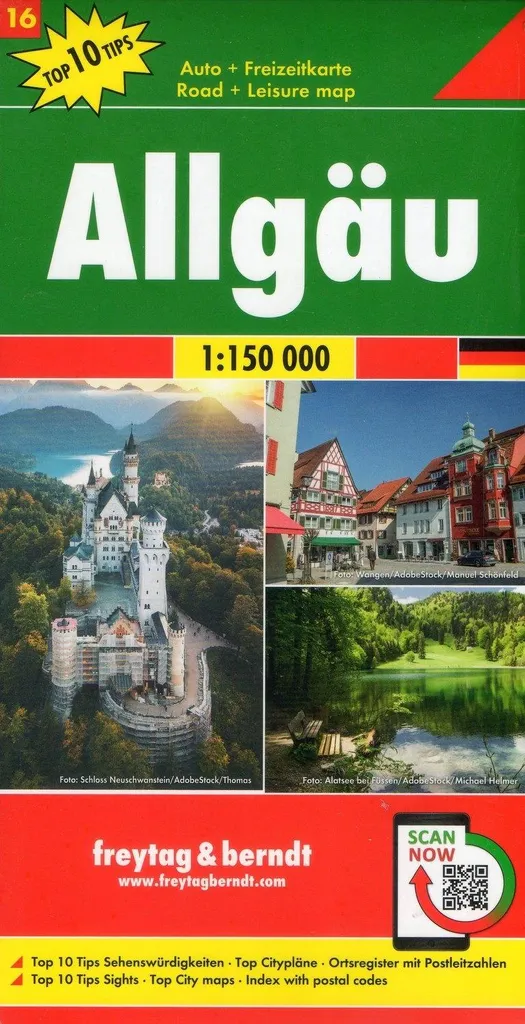 Carte routière Allgäu 1:150.000 : Top 10 Tips et Feuille 16 détaillée