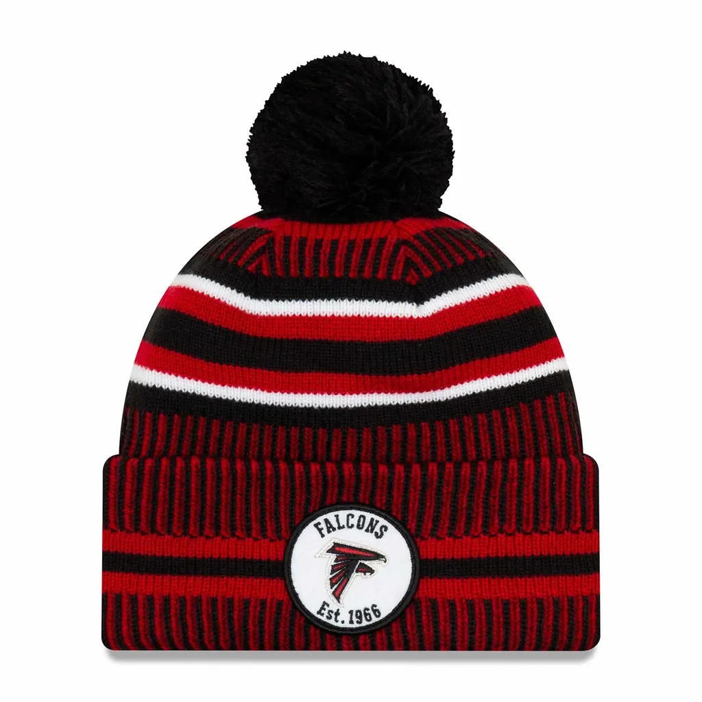 Bonnet à pompon Atlanta Falcons Sideline 2019 en maille New Era noir et rouge