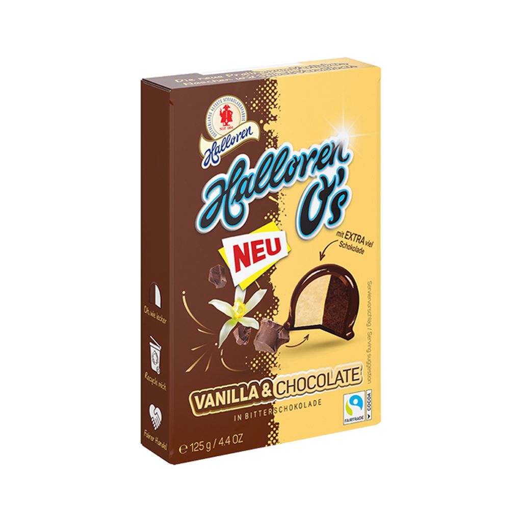 Halloren O's, vanille- en chocoladesmaak, 125g Productafbeelding 