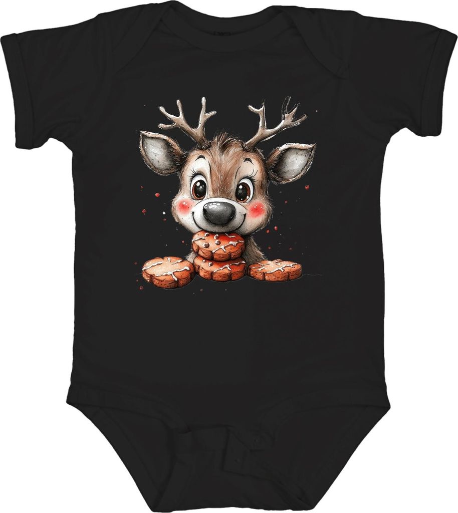Rentier Lebkuchen Weihnachten süß Kinder Geschenk Niedlich Unisex Baby Body, Schwarz, 18/24