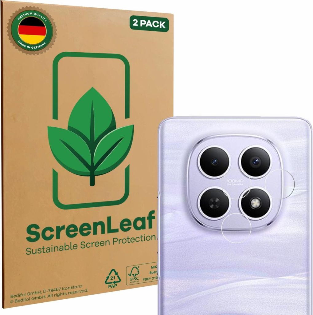 2x ScreenLeaf Schutzfolie für Xiaomi Redmi Note 15 (NUR Kamera) nachhaltiger Displayschutz Display Schutz Folie Klar Transparent