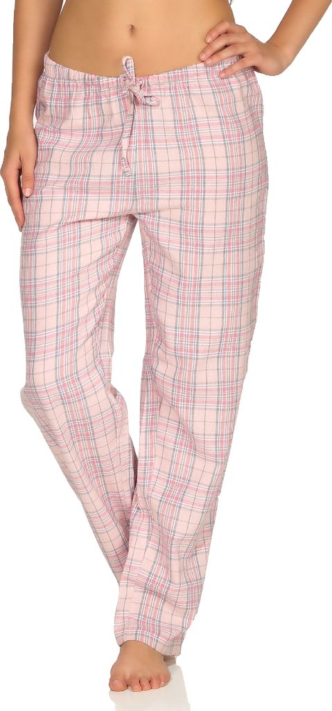 Dame Flanell Schlafanzug Hose kariert aus Baumwolle - ideal zum relaxen - 202 222 15 602 ; rosa , 44