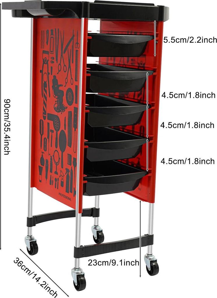 Professioneller Kosmetikwagen - Salon-Rollwagen - 5 Schubladen - 6 Ebenen - Universalrollen - 80 kg Tragkraft - PP & Edelstahl - Dunkelgrau