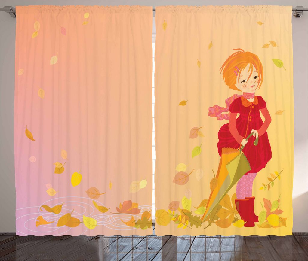 ABAKUHAUS Anime Rustikaler Vorhang, Lächelndes Mädchen Herbst-Fall, Wohnzimmer Universalband Gardinen mit Schlaufen und Haken, 280 x 175 cm, Mehr...