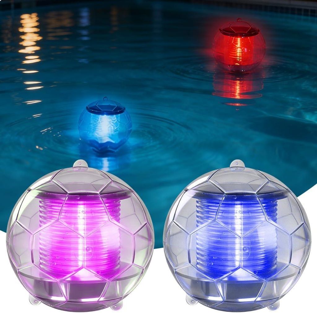 Solar Poolleuchten 2er Set, schwimmende LED Kugelleuchten mit 7 Farben Farbwechsel, IP65 wasserdicht für Pool & Teich