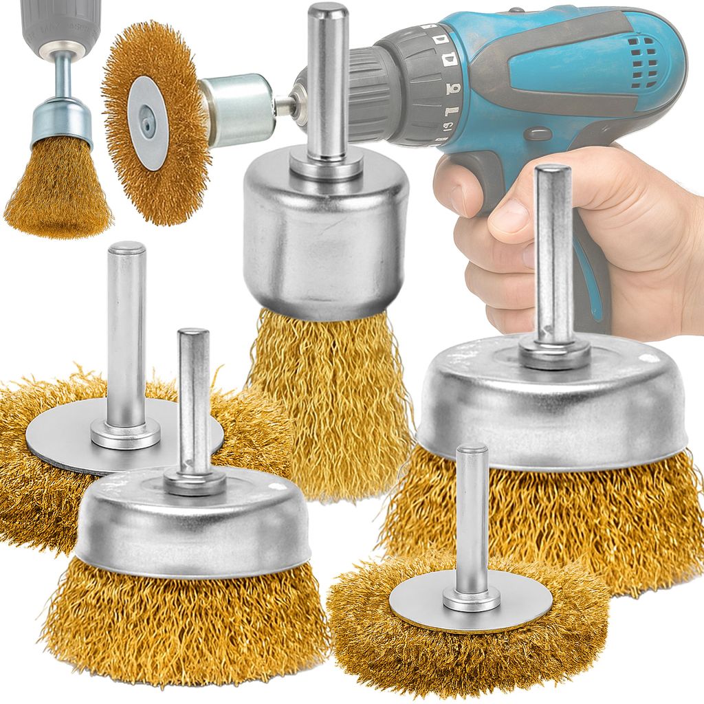 Drahtbürsten Set 6er Messingbürsten Bohrmaschine Rundschaft Scheibenbürsten Topfbürste Pinselbürste Stahldrahtborsten Bürste für Rostentfern...