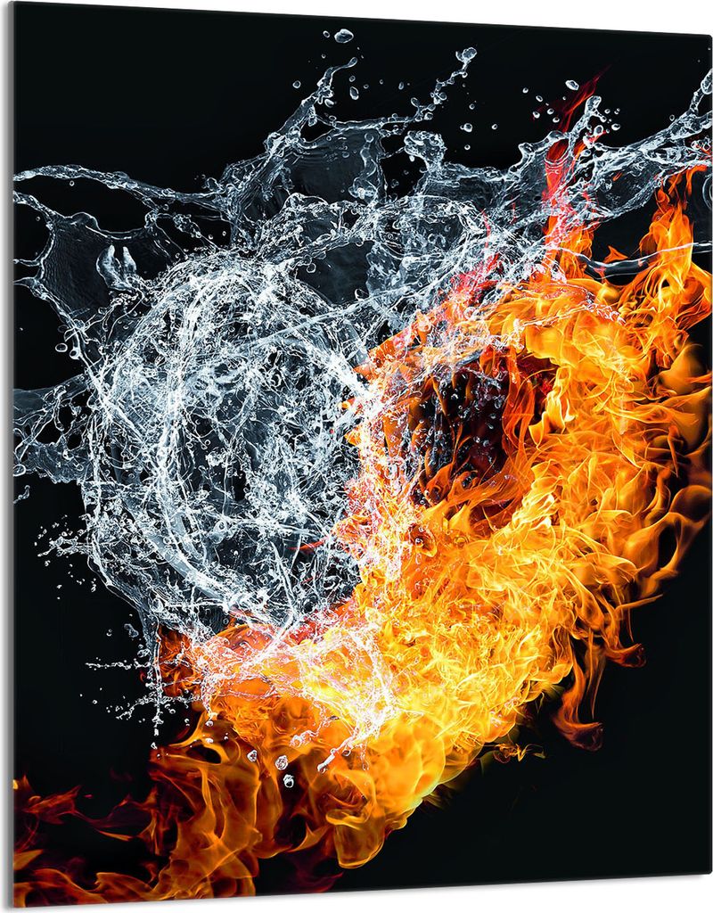 Herdabdeckplatte 40x52 Glaskeramikkochfeld Abdeckung Spritzschutz Glasplatte Deko Schneidebrett, Feuer Wasser