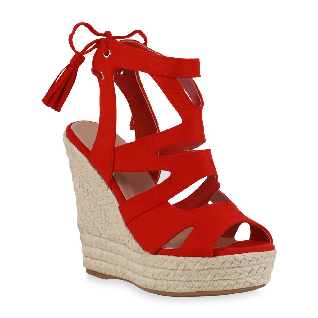 VAN HILL Damen Bast Keilsandaletten Cut-Outs Quasten Sommer Produktbild 