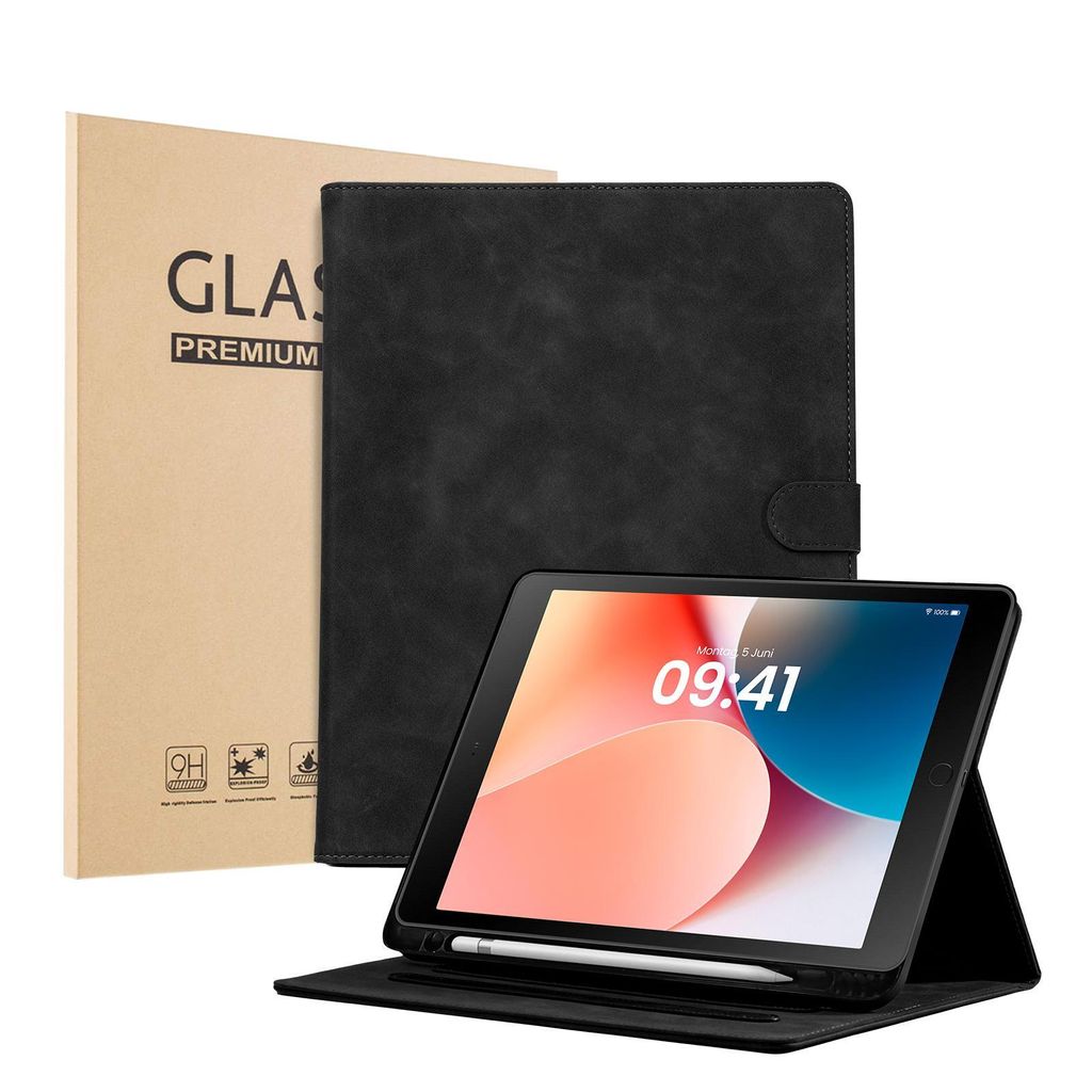 LBH Tablet Schutzhülle + 2x 9H Display Glas für Apple iPad 7/8/9. Gen 10.2 Zoll Cover Case Schutz Tablet Farbe: Schwarz