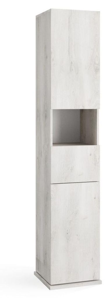 Drehbarer Badezimmerschrank mit Spiegel, 2 Türen und 1 Schublade, Kollektion ISORA. Farbe Graueiche