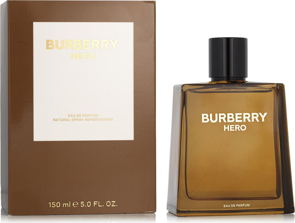 A box and bottle of Burberry Hero Eau de Parfum for men.