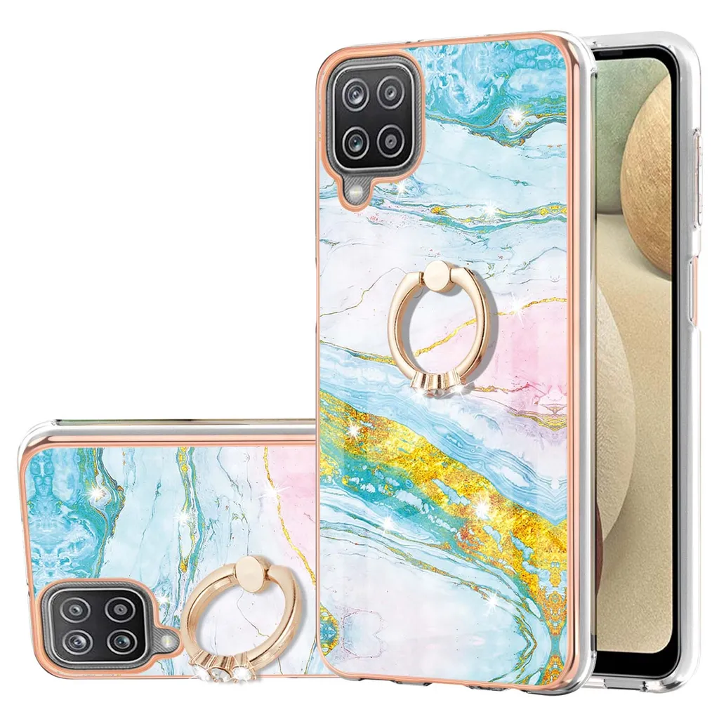 Custodia Samsung A12 Marmo Blu: Cover TPU con Supporto Anello